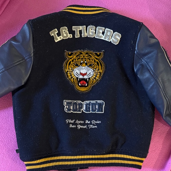 Kids Navy Blue Embroidered Bomber Jacket - Picture 6 of 6